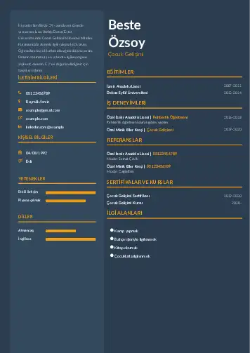 Çocuk Gelişimi Bölümü CV Örnekleri cv indir